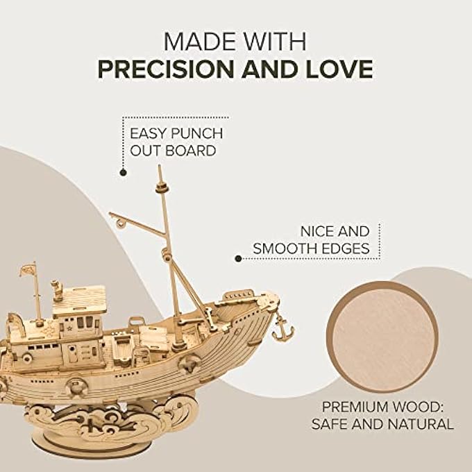 3D WOODEN PUZZLE | DIY MODEL KIT | CRAFT KIT BRAIN TEASER | CLASSIC, FISHING SHIP (TG308) - Image 4